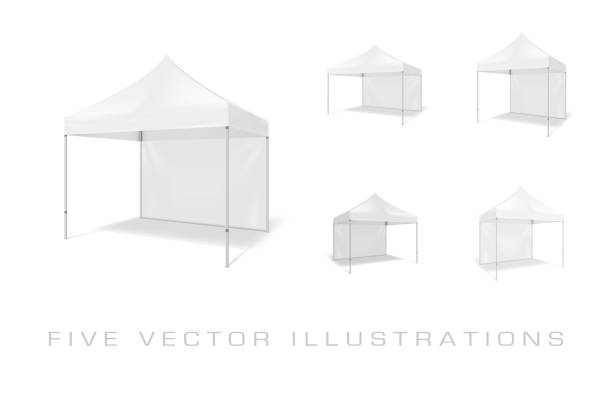 Folding tents Illustrations Folding tents. Illustrations isolated on white background. Graphic concept for your design entertainment tent illustrations stock illustrations