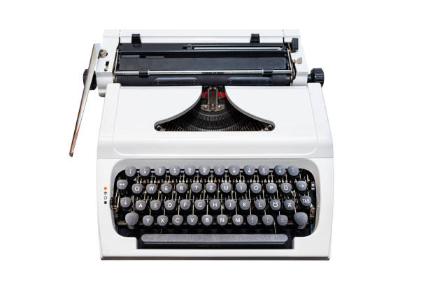 istock Classic, manual typewriter in white with a German keyboard layout, isolated on a white background with a clipping path. 1199609525
