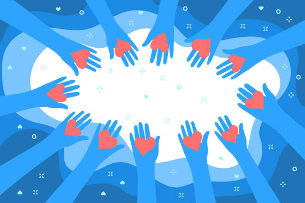 慈善と寄付の概念。人々にあなたの愛を与え、共有します。 - community social networking message blue点のイラスト素材／クリップアート素材／マンガ素材／アイコン素材