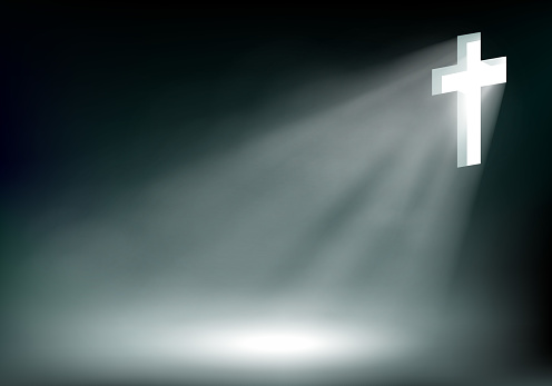 Shining cross of Jesus Christ on a dark background. Vector illustration