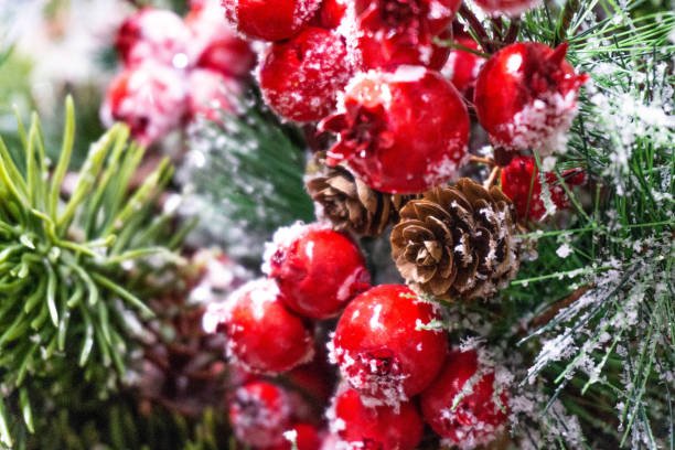 istock Decorated Christmas tree, wreath, with golden patchwork ornament artificial gold balls and big gift presents for new year isolated 1199614253