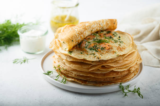 Pancakes with salmon and herbs