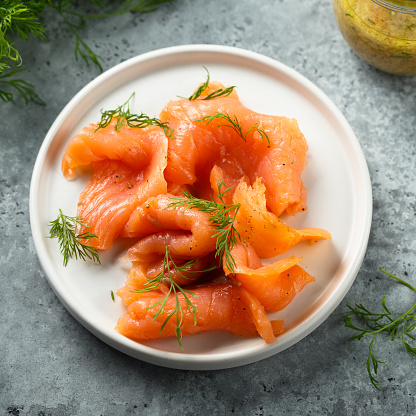 Smoked salmon with dill and mustard sauce