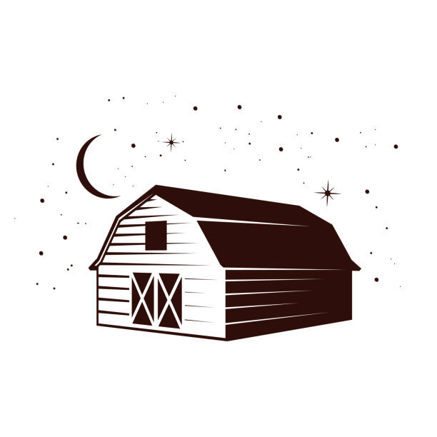ilustrações de stock, clip art, desenhos animados e ícones de night sky and farm barn - barn farm moon old