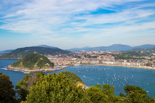 panoramic and landscape of the beach of the shell in san sebastian, donostia, spain