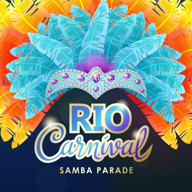 Rio Carnival Join the Brazilian samba parade in Rio De Janeiro with colorful feather headdress and performance for the carnival headdress stock illustrations