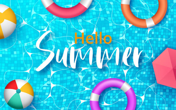 istock Summer holidays illustration. Top view of swimming pool with clean water. Vector illustration 1199628741