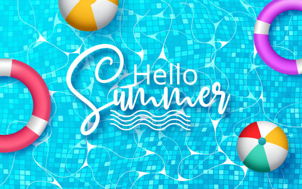 istock Summer holidays illustration. Top view of swimming pool with clean water. Vector illustration 1199629882