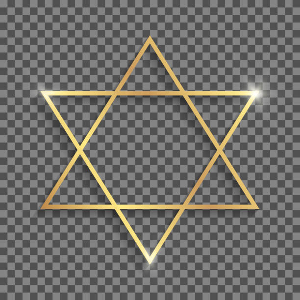 Shiny golden frame in shape of David's star. Frame with shadow and highlights isolated on a transparent background. star of david logo stock illustrations