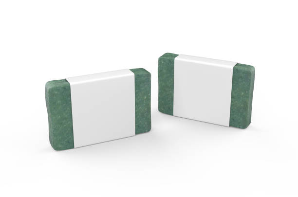 istock Organic handmade soap bar with paper label, mock up template on isolated white background, 3d illustration 1199633997