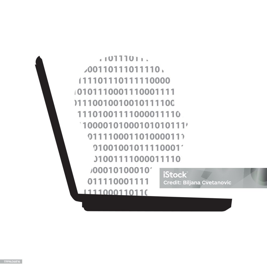 Computer Binary Human Binary Code Shaped Human Head And Laptop Stock Illustration - Download ...