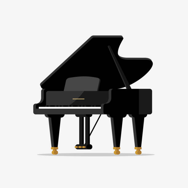 Black grand piano. Black grand piano. Vector illustration in flat style. grand piano stock illustrations