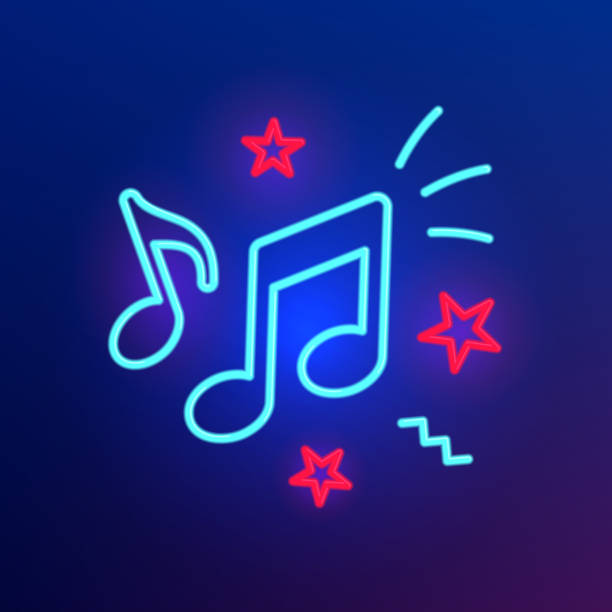 Music notes neon icon. Music notes neon icon. Musical key signs. Vector illustration. neon music notes stock illustrations