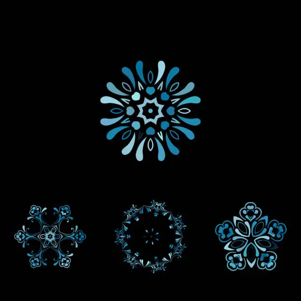 Vector illustration of Vector blue floral pattern icon collection for design