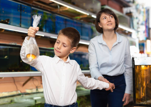 istock Boy in pet store with mother 1199640525
