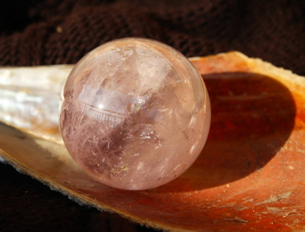 quartz crystal ball in pinna nobilis, noble pen shell dry sceleton, Serbia