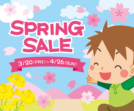 Sale banner Illustration of children enjoying to spring.