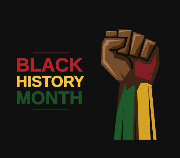 ilustraciones, imágenes clip art, dibujos animados e iconos de stock de tarjeta del mes de la historia negra con puño. vector - black history