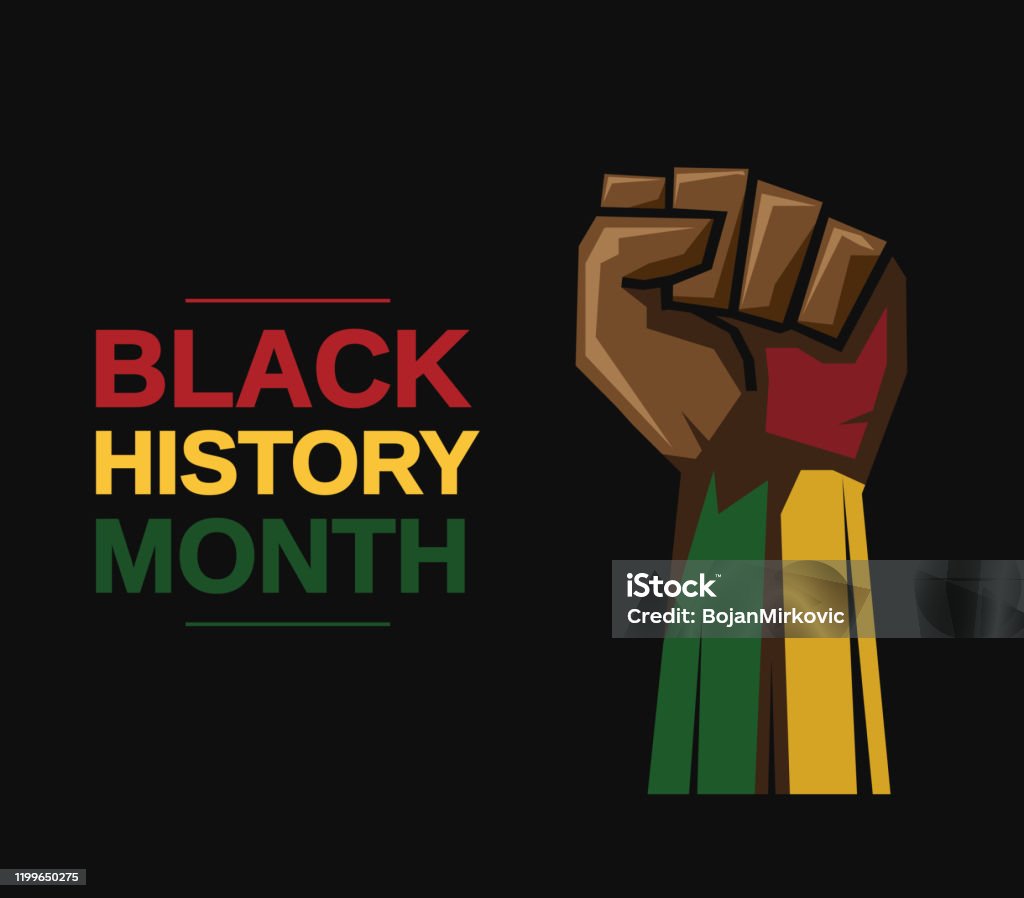 Cartão do mês da história preta com punho. Vetor - Vetor de Mês da História Negra royalty-free