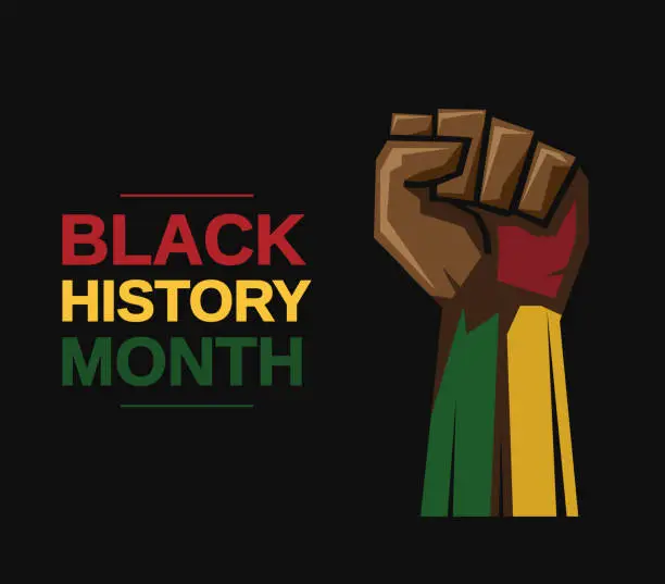 Vector illustration of Black History Month card with fist. Vector