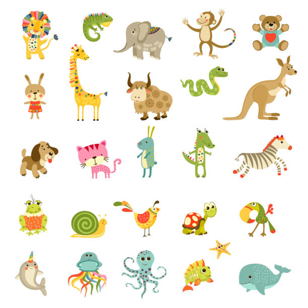 Vector cartoon animals set. Cute isolated  animals collection. vector art illustration