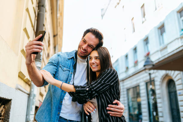 istock Happy couple enjoying in selfie 1199651426