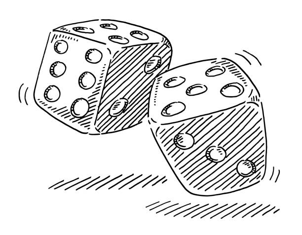 Rolling Dices Game Of Luck Drawing Stock Illustration - Download Image Now  - Dice, Leisure Games, Rolling - iStock