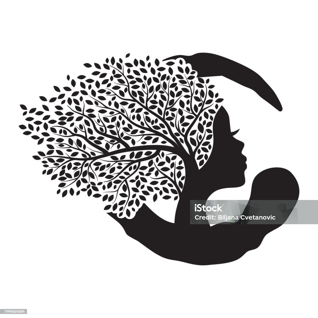 árvore zen com rosto feminino - Vetor de Plena consciência royalty-free