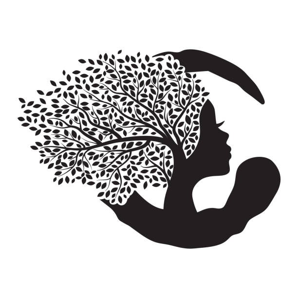 ilustrações, clipart, desenhos animados e ícones de árvore zen com rosto feminino - consciencia negra