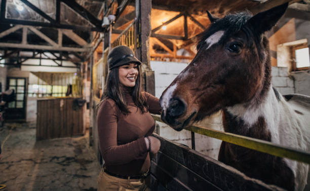 istock Young jockey in barn with horse 1199656435