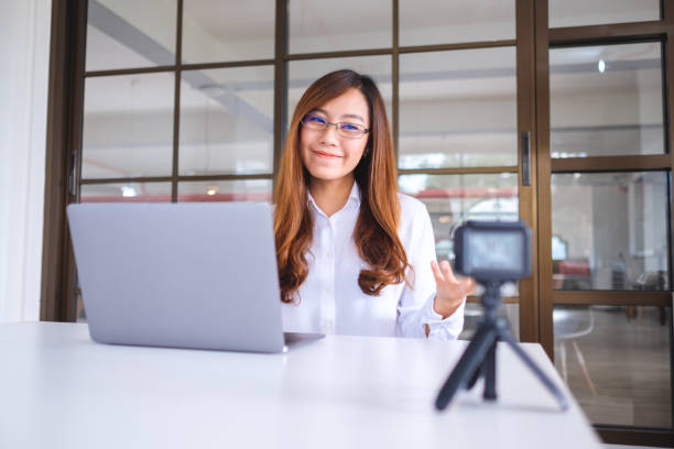 istock a woman blogger or vlogger recording a video 1199656621