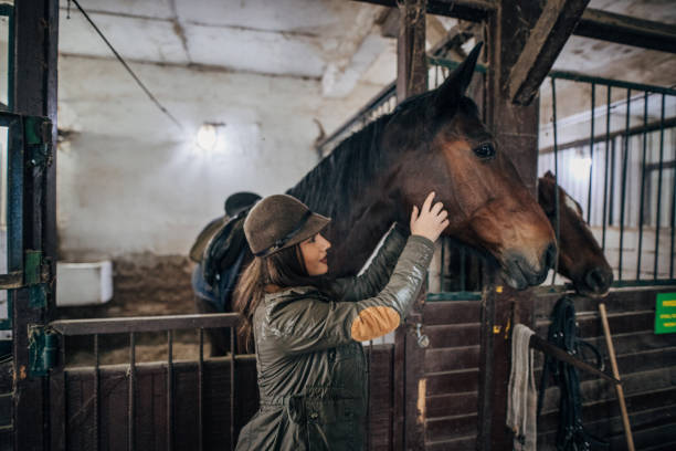 istock Young female jockey in barn 1199656861
