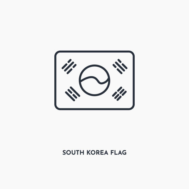 대한민국 국기 윤곽 선 아이콘입니다. 간단한 선형 요소 그림입니다. 흰색 배경에 고립 된 라인 한국 국기 아이콘입니다. 얇은 스트로크 기호는 웹, 모바일 및 ui에 사용할 수 있습니다. - 태극기 stock illustrations