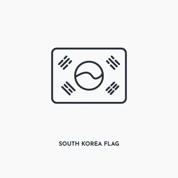 Vector illustration of South Korea flag outline icon. Simple linear element illustration. Isolated line South Korea flag icon on white background. Thin stroke sign can be used for web, mobile and UI.