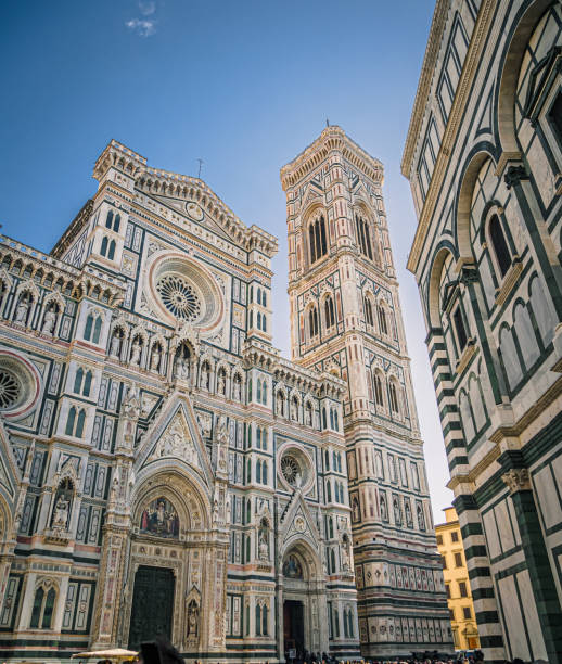 Detail of the cathedral of Florence with a blue sky, il Duomo stock photo