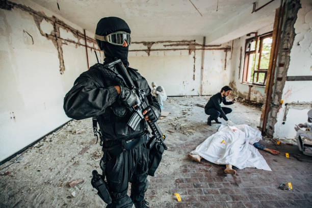 istock Special forces, detective and forensics at the murder scene 1199660445