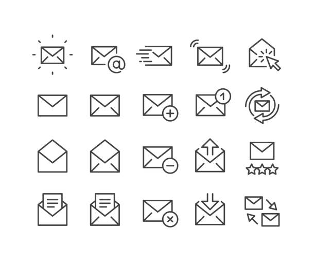 ilustraciones, imágenes clip art, dibujos animados e iconos de stock de iconos de correo - classic line series - correo electrónico