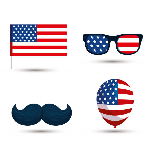 istock Usa flag glasses mustache and balloon vector design 1199663566