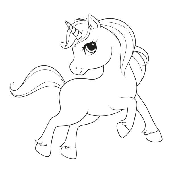 Cute Cartoon Unicorn Black And White Vector Illustration For Coloring Book  Stock Illustration - Download Image Now - iStock