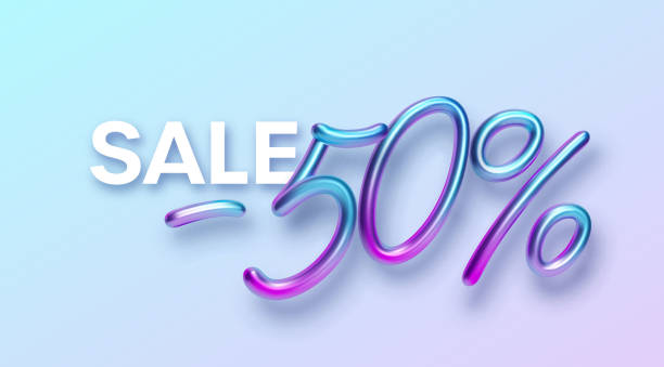 ilustrações de stock, clip art, desenhos animados e ícones de realistic 3d golden font color rainbow holographic inscription sale -50. design element for holiday greeting flyers, banners, certificates, postcards. vector illustration - letter y