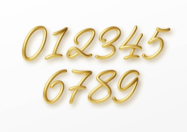 ilustrações de stock, clip art, desenhos animados e ícones de realistic 3d lettering numbers isolated on white background. golden numbers set. decoration elements for banner, cover, birthday or anniversary party invitation design. vector illustration - letter y