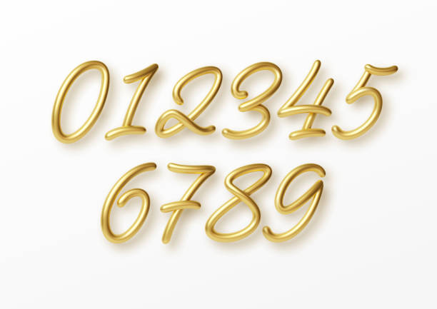 реалистичные 3d буквеные номера, изолированные на белом фоне. набор золотых чисел. элементы украшения для баннера, обложки, дня рождения или  - number 6 number birthday balloon stock illustrations