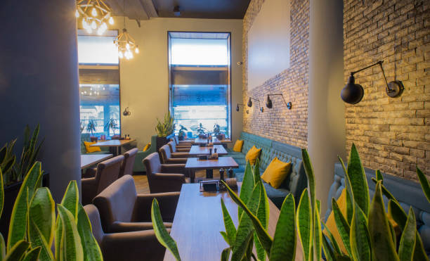 istock Modern restaurant interior in loft style with bricks walls 1199668082