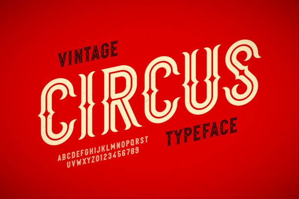 Vintage style Circus typeface Vintage style Circus typeface, alphabet letters and numbers vector illustration traveling carnival illustrations stock illustrations