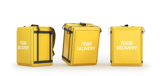 мешок доставки еды, 3d иллюстрация - yellow box стоковые фото и изображения