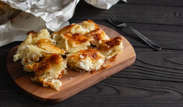 Photo of Burek or Borek savory pastry pie from the balkans.