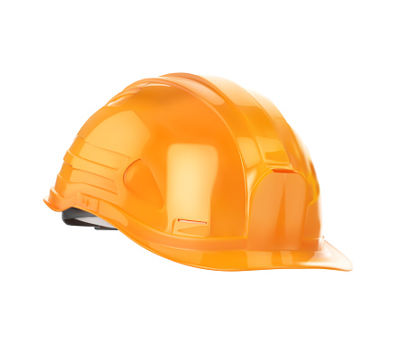 Orange construction helmet. Vector illustration is isolated on a white background.