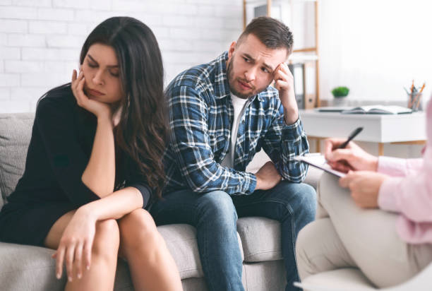 istock Upset spouses at marital consultation with therapist 1199669888