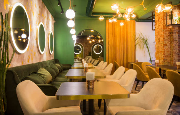 istock Romantic dining place with cozy interior in modern restaurant 1199670013