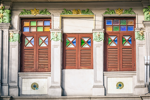 Colourful Peranakan Houses. The word Peranakan used by the local people to address foreign immigrants whom established families in Singapore, Singapore.